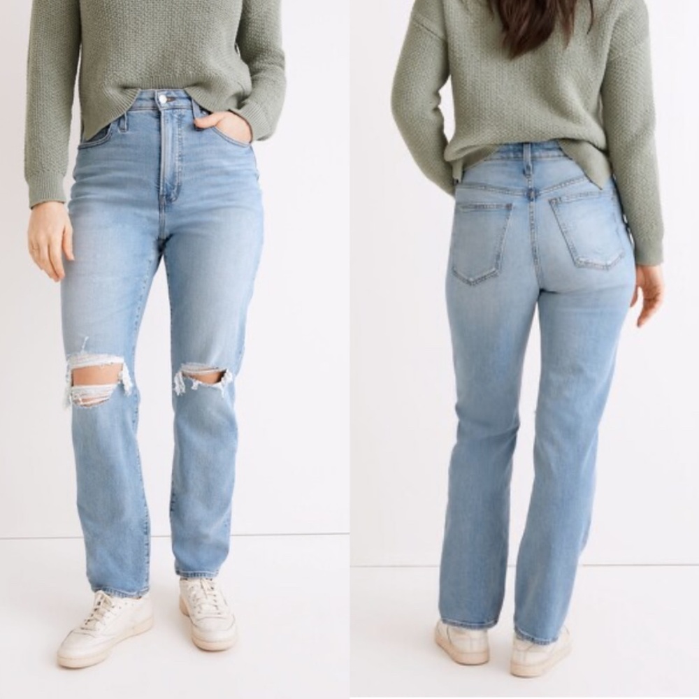 Madewell The Perfect Vintage Straight Jean in Danby Wash: Knee-Rip Edition